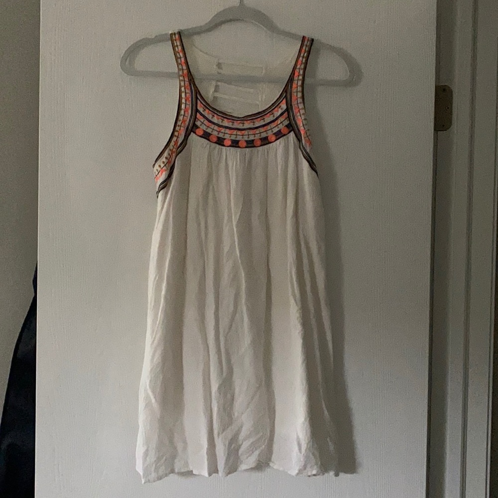 White and Coral embroidered dress